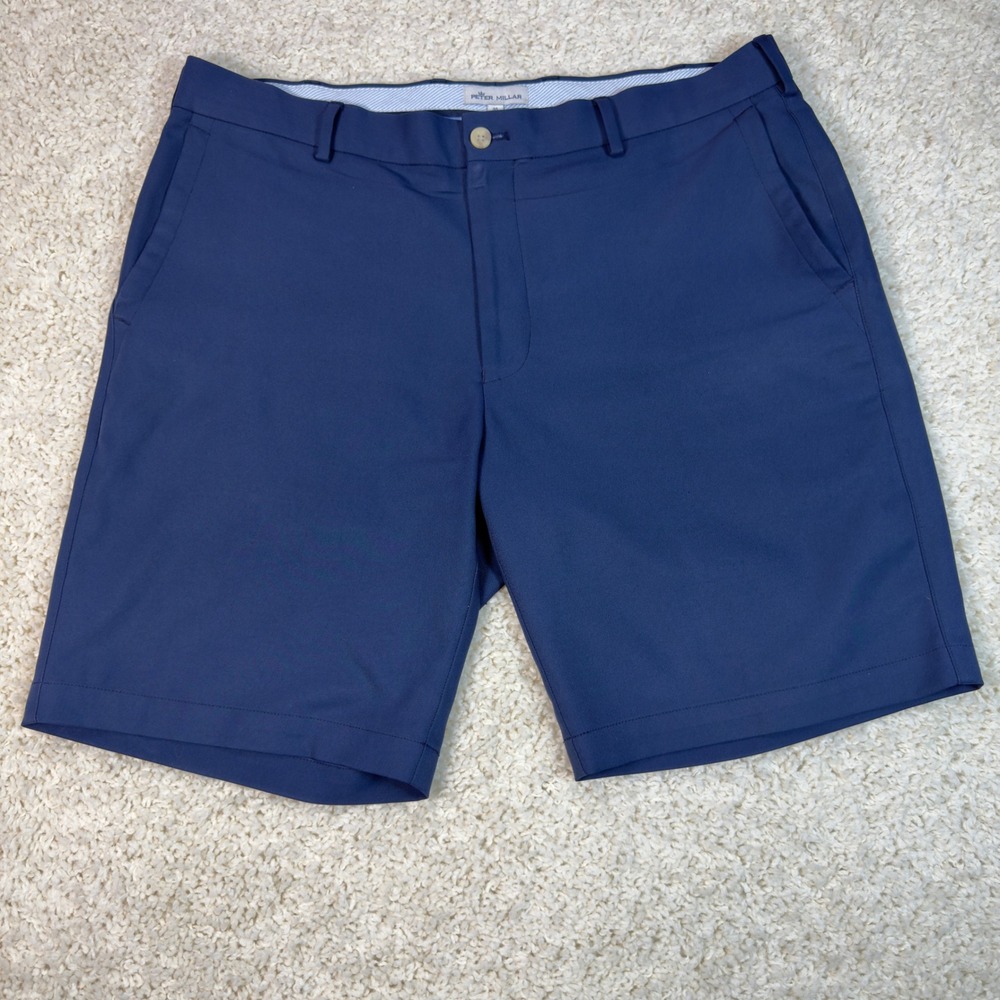 Peter Millar Salem Golf Shorts Mens 35 Blue Performance Flat Front ME0EB82